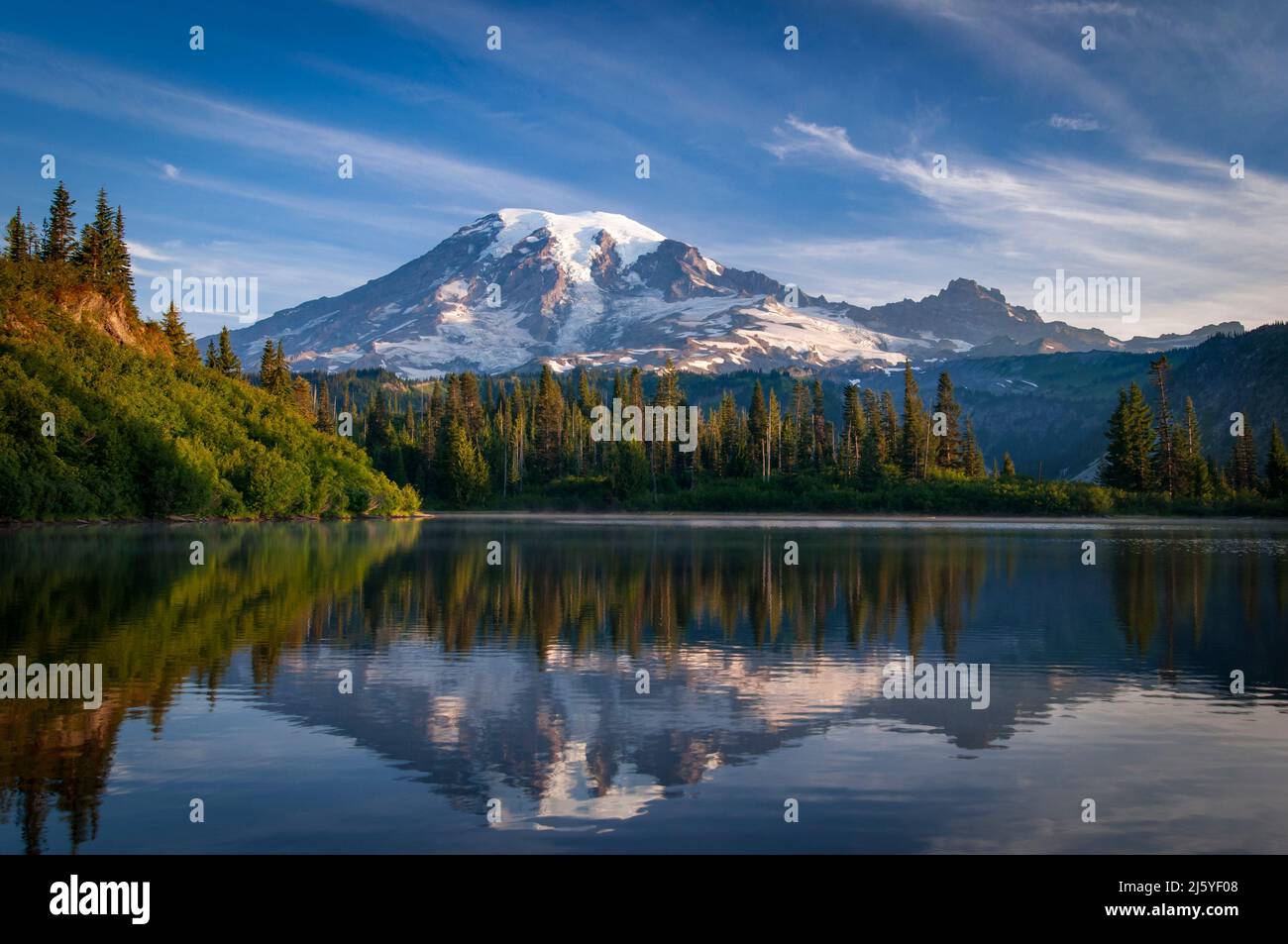 Mount Rainier vom Bench Lake; Mount Rainier National Park, Washington. Stockfoto
