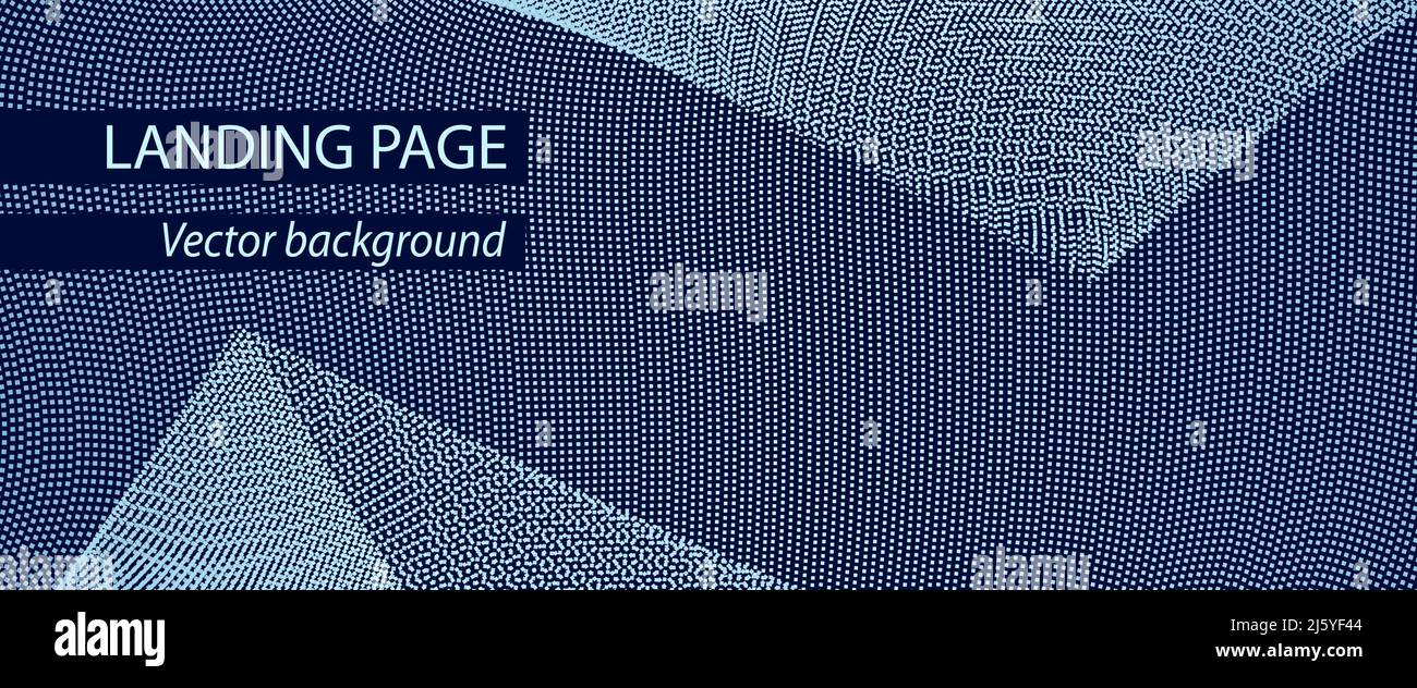 Marineblauer Hintergrund mit geometrischem Muster aus zyanblauen gepunkteten Linien. Landing Page, Banner, Poster-Vorlage. Gepunktete Streifen. Abstraktes Vektordesign. EPS10 Stock Vektor