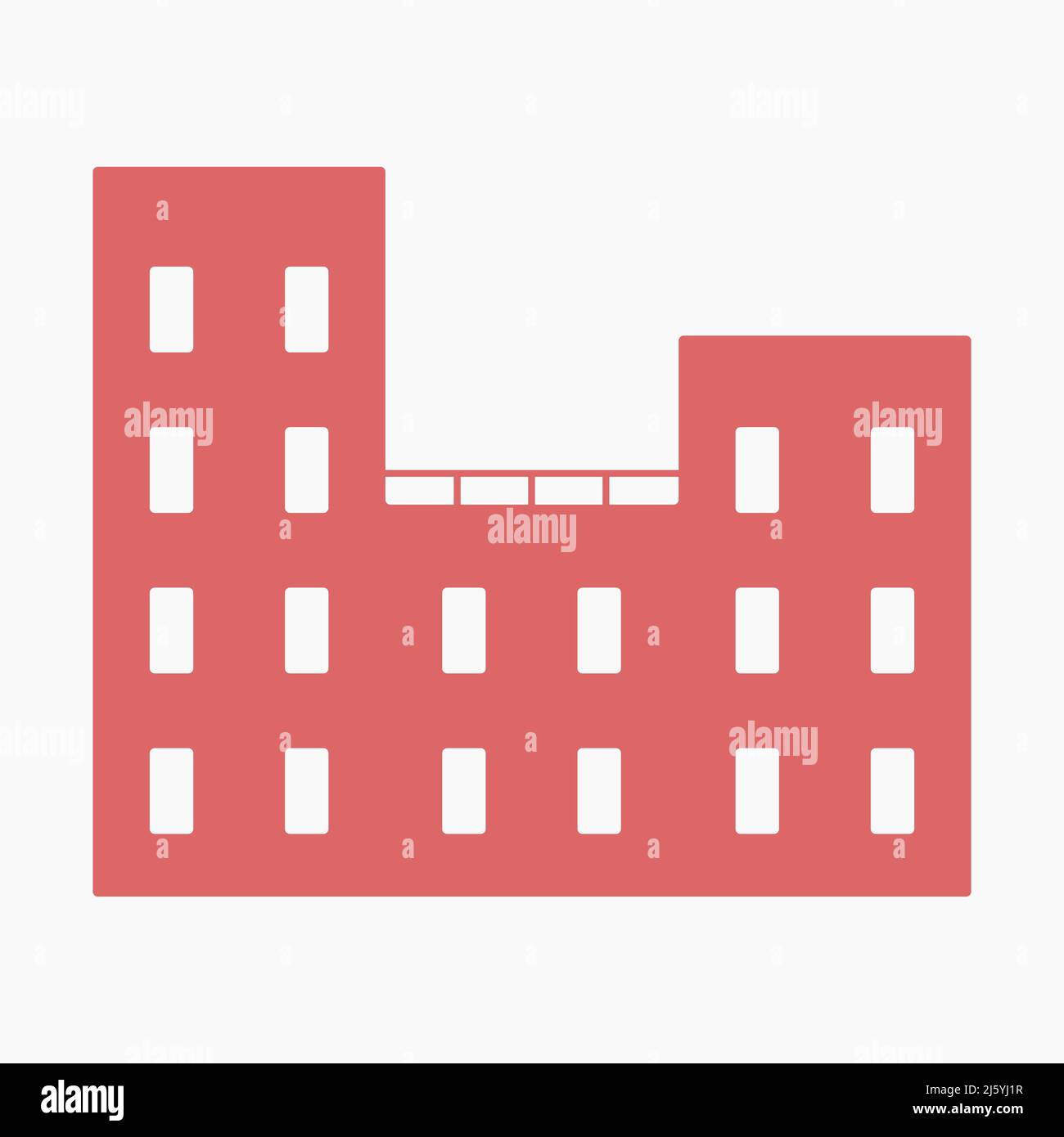 Apartmentgebäude Hotel Gehäuse Form rot Symbol Vektor flache Illustration Stock Vektor