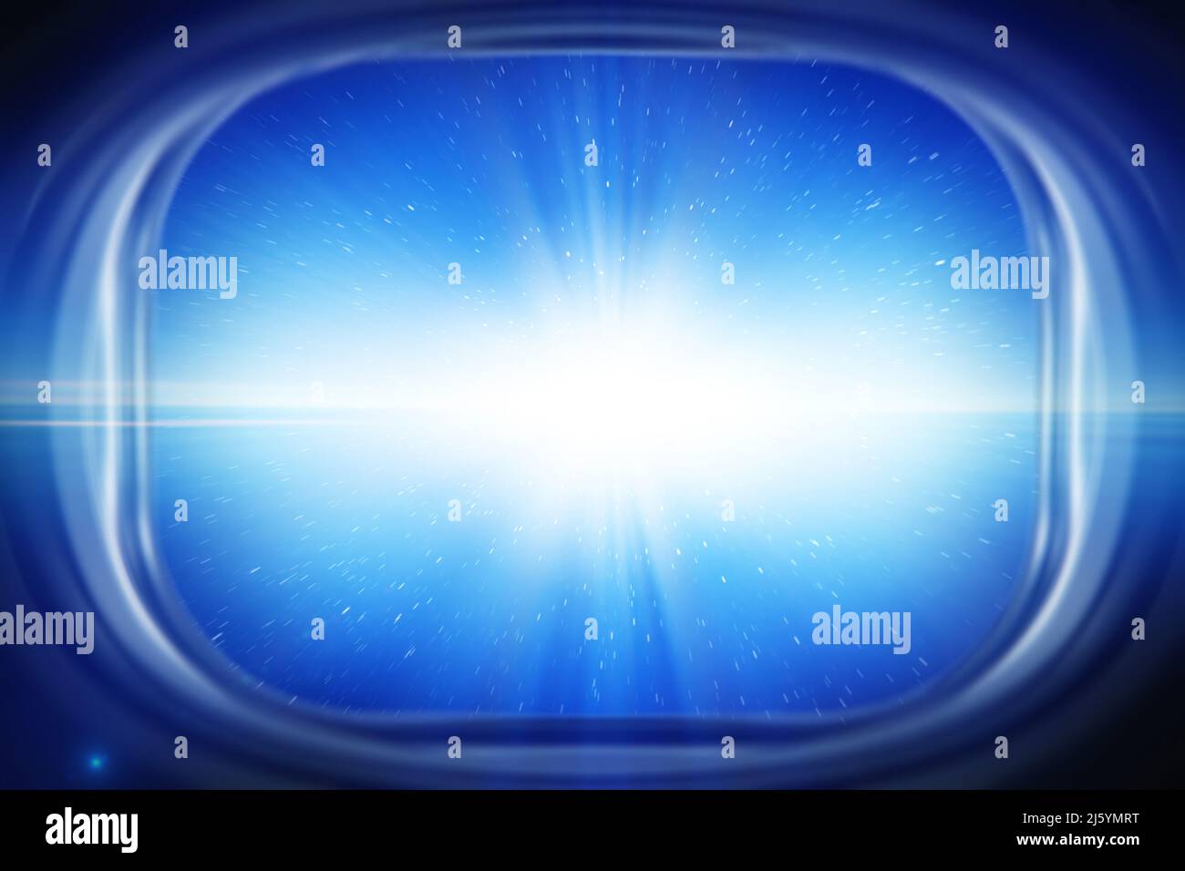 Blick vom Raumschiff-Fenster während der interstellaren Reise Stockfoto