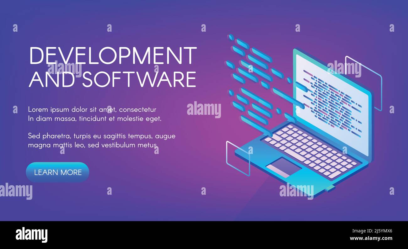 Software-Entwicklung Vektor Illustration von Computer-digitale Technologie. Programmiersprache oder Skriptcode für Betriebssystem und Internet oder Web Stock Vektor