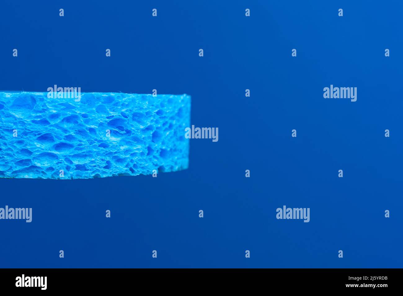 Ein blauer Schwamm vor einem blauen Hintergrund Stockfoto