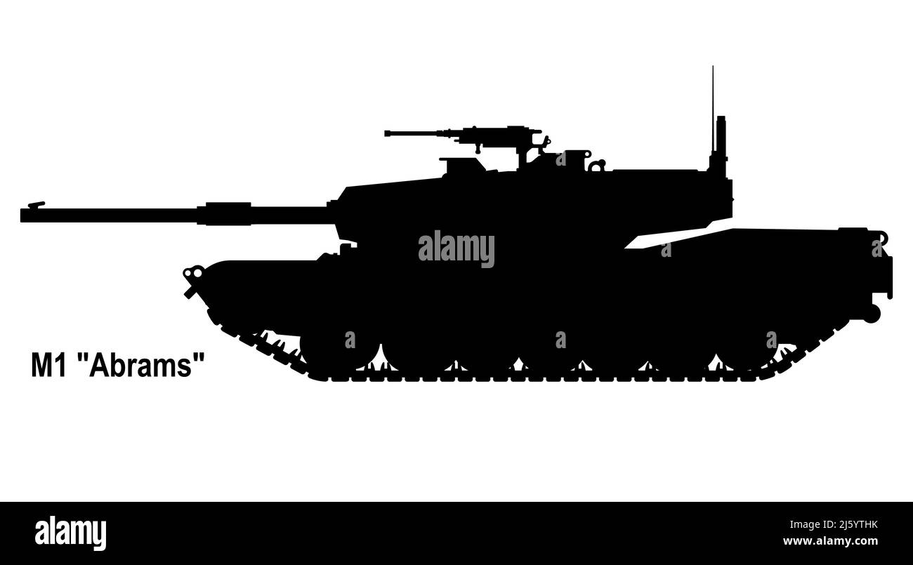 Tanksymbol. M1 Abrams Tank. Schwarzes Tanksymbol. Kampfpanzer im Retro-Look. Vektorgrafik. Silhouette des Tanks Stock Vektor