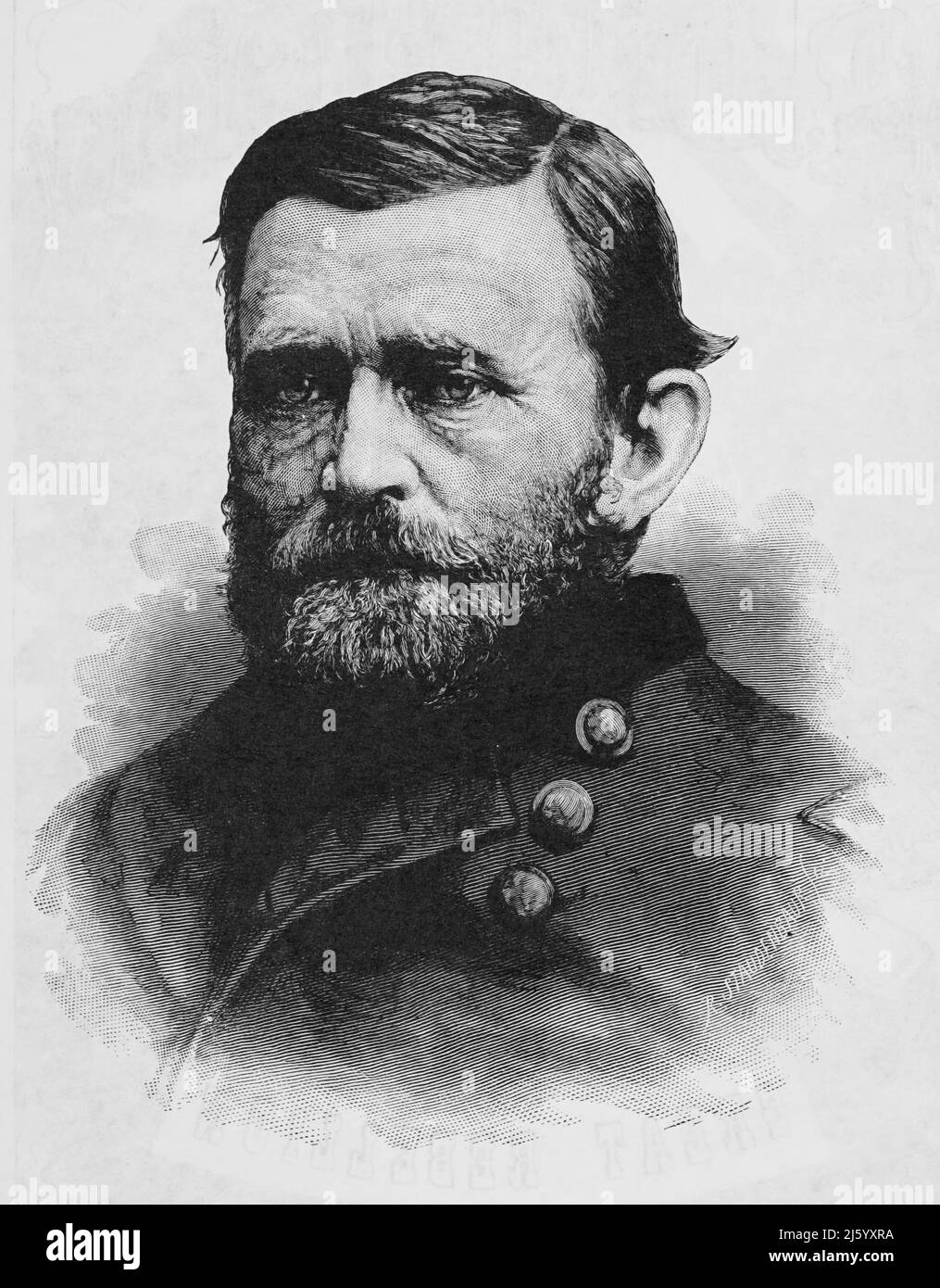 Porträt von Ulysses S. Grant, Präsident der Vereinigten Staaten von 18. und General der Union Army im amerikanischen Bürgerkrieg. 19.-Jahrhundert-Illustration Stockfoto