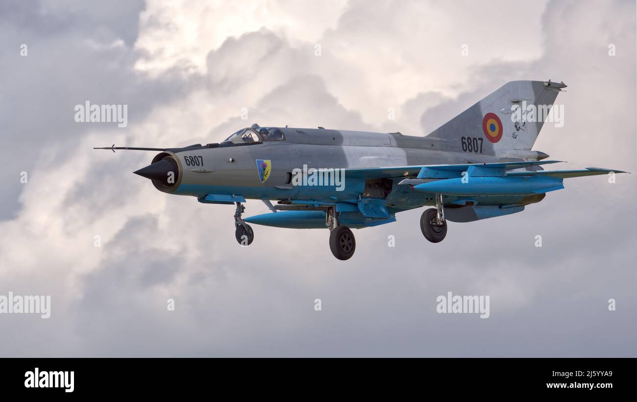 Rumänische Luftwaffe MIG 21 Lancer bei der Royal International Air Tattoo (RIAT) Fairford 2019 Stockfoto