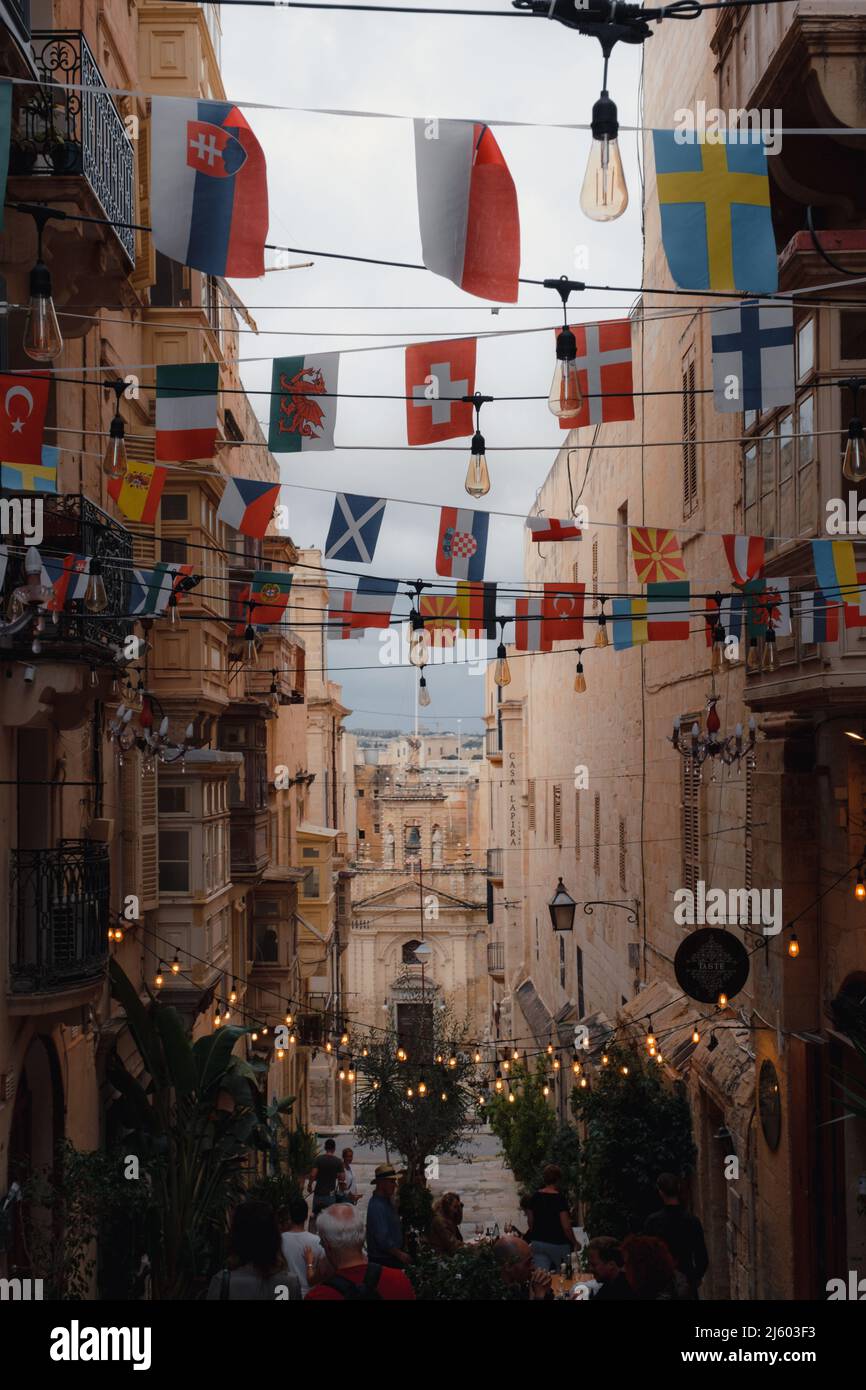 Dekorierte Straßen der Altstadt von Valletta in Malta, Europa 2021 Stockfoto