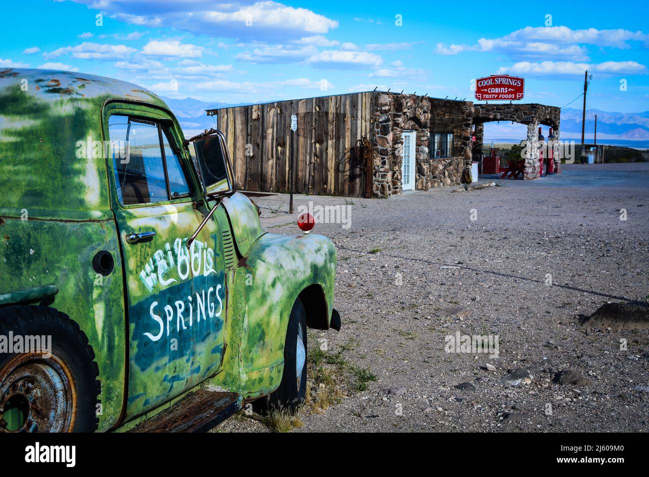 Retro-Tankstelle in Cool Springs, Arizona Stockfoto