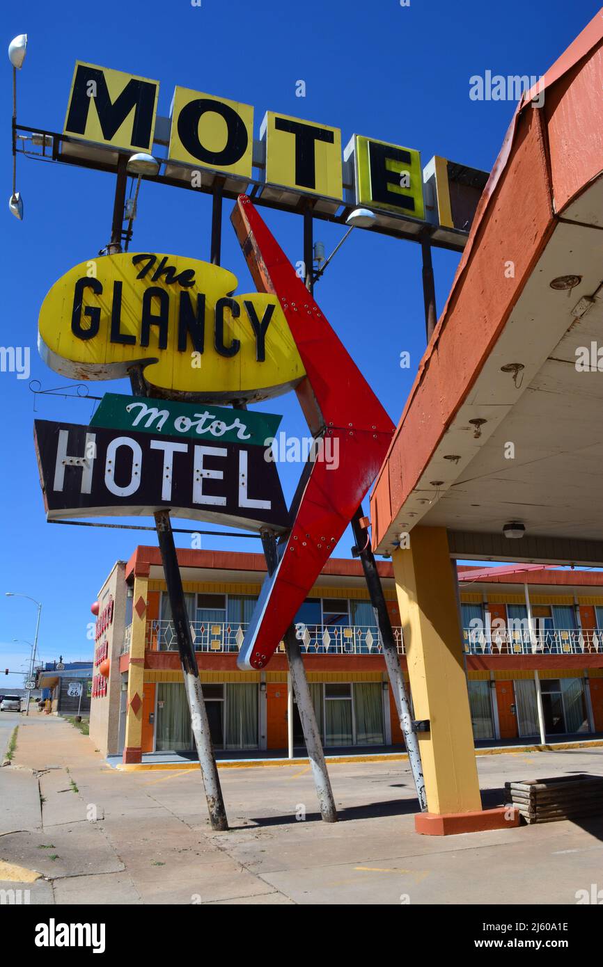Das Glancy Motel in Clinton City, Oklahoma Stockfoto