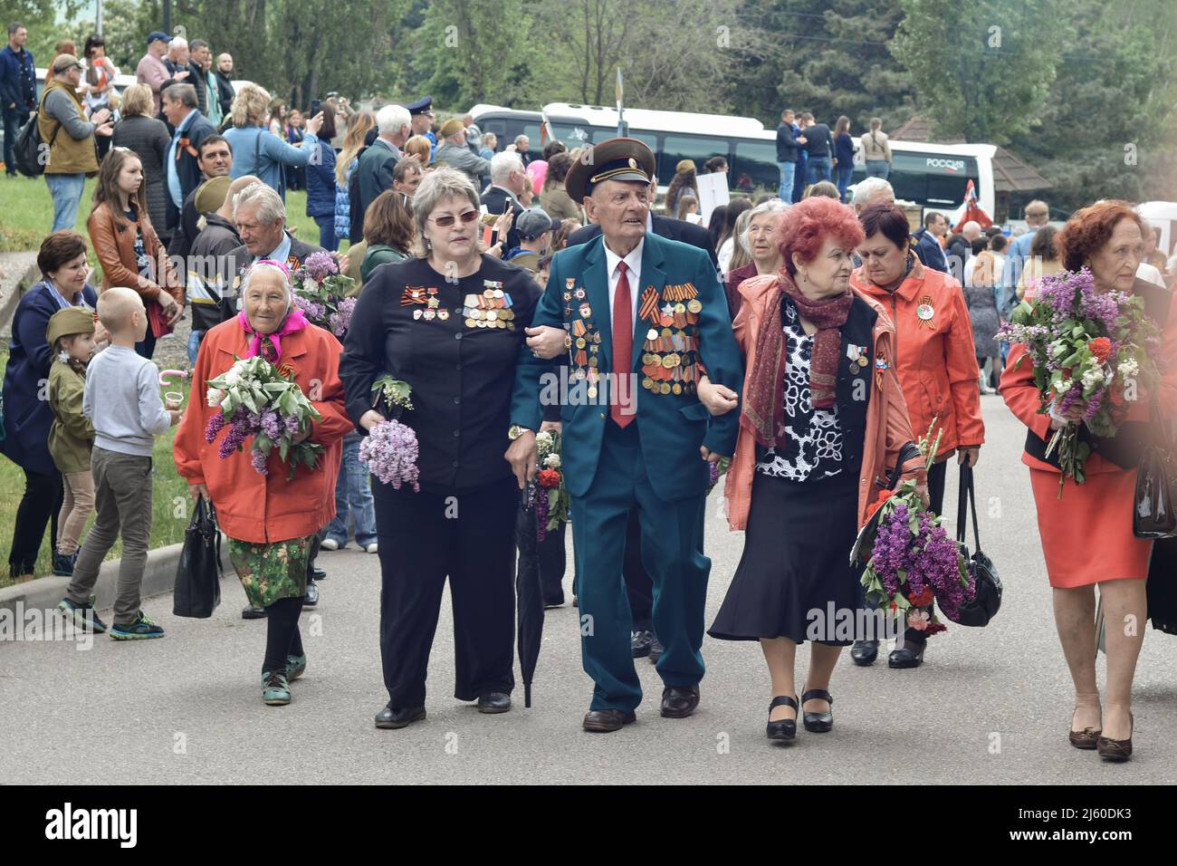 PJATIGORSK, RUSSLAND - 09. MAI 2017: Die Veteranen am Tag des Sieges Stockfoto