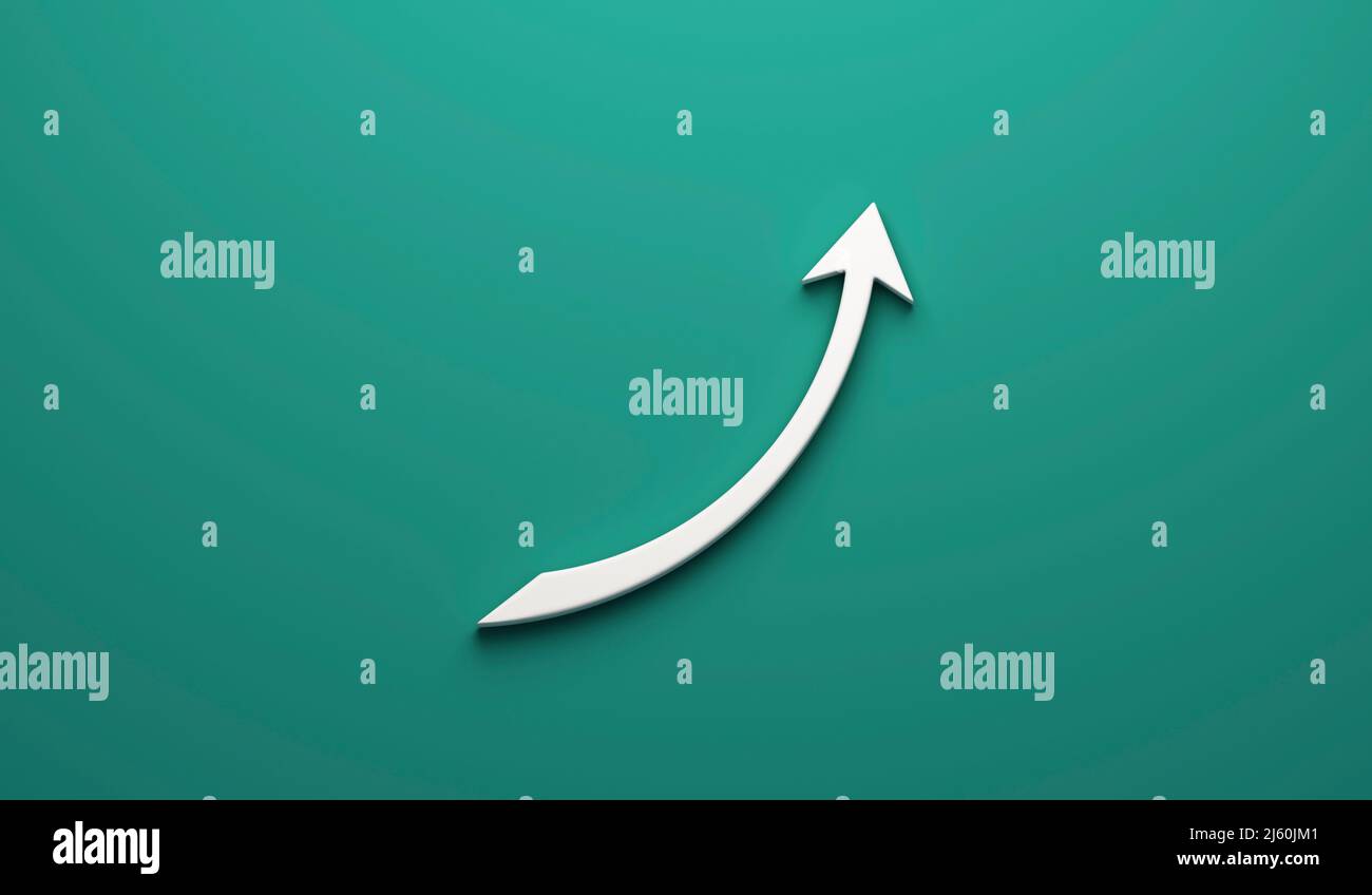Business White Pfeil nach oben Grafik Statistiken Wachstum Umsatz Logo Symbol 3D Bild Stockfoto