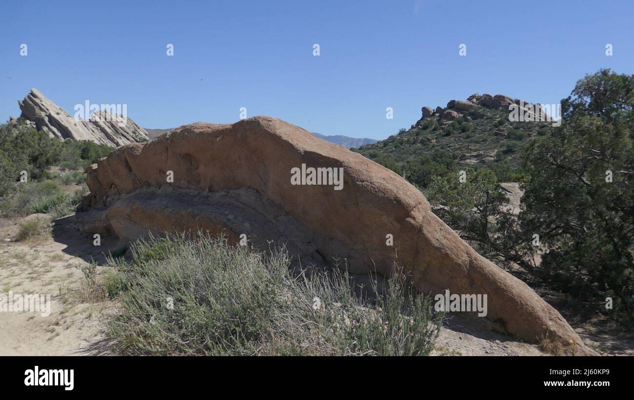 Agua Dulce, Kalifornien, USA 17.. April 2022 Eine allgemeine Ansicht der Atmosphäre des Vasquez Rocks Natural Park am 17. April 2022 in Agua Dulce, Kalifornien, USA. An diesem Ort befinden sich Dracula mit Bela Lugosi, The Flintstones Movie, Mel Brooks Blazing Saddles, Bill und Ted's Excellent Adventure mit Keanu Reeves, Planet of the Apes, Star Trek, Austin Powers man of Mystery mit Mike Myers, Army of Darkness, Werwolf of London, Michael Jackson Black and White Video, Bette Midler für die Jungen, Rihanna und Justin Timberlake Rehab Video, Steal My Girl with One Direction, Airwolf, A Team, The Bionic Woman, Stockfoto