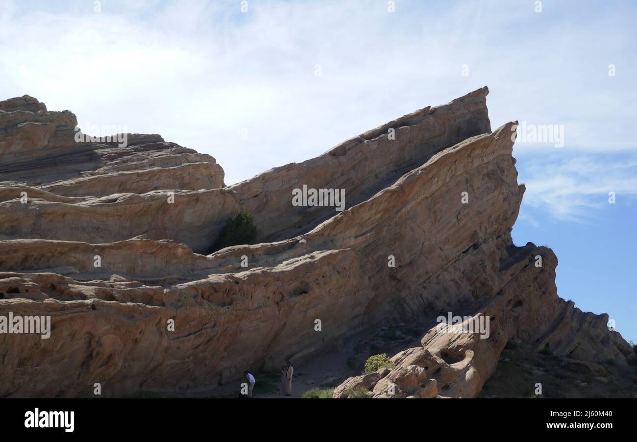 Agua Dulce, Kalifornien, USA 17.. April 2022 Eine allgemeine Ansicht der Atmosphäre des Vasquez Rocks Natural Park am 17. April 2022 in Agua Dulce, Kalifornien, USA. An diesem Ort befinden sich Dracula mit Bela Lugosi, The Flintstones Movie, Mel Brooks Blazing Saddles, Bill und Ted's Excellent Adventure mit Keanu Reeves, Planet of the Apes, Star Trek, Austin Powers man of Mystery mit Mike Myers, Army of Darkness, Werwolf of London, Michael Jackson Black and White Video, Bette Midler für die Jungen, Rihanna und Justin Timberlake Rehab Video, Steal My Girl with One Direction, Airwolf, A Team, The Bionic Woman, Stockfoto