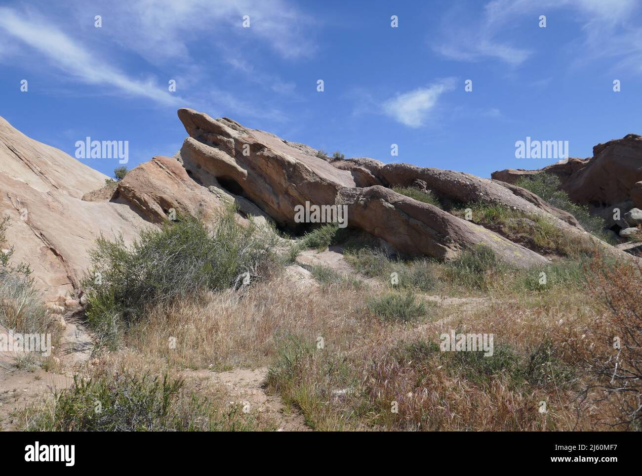 Agua Dulce, Kalifornien, USA 17.. April 2022 Eine allgemeine Ansicht der Atmosphäre des Vasquez Rocks Natural Park am 17. April 2022 in Agua Dulce, Kalifornien, USA. An diesem Ort befinden sich Dracula mit Bela Lugosi, The Flintstones Movie, Mel Brooks Blazing Saddles, Bill und Ted's Excellent Adventure mit Keanu Reeves, Planet of the Apes, Star Trek, Austin Powers man of Mystery mit Mike Myers, Army of Darkness, Werwolf of London, Michael Jackson Black and White Video, Bette Midler für die Jungen, Rihanna und Justin Timberlake Rehab Video, Steal My Girl with One Direction, Airwolf, A Team, The Bionic Woman, Stockfoto
