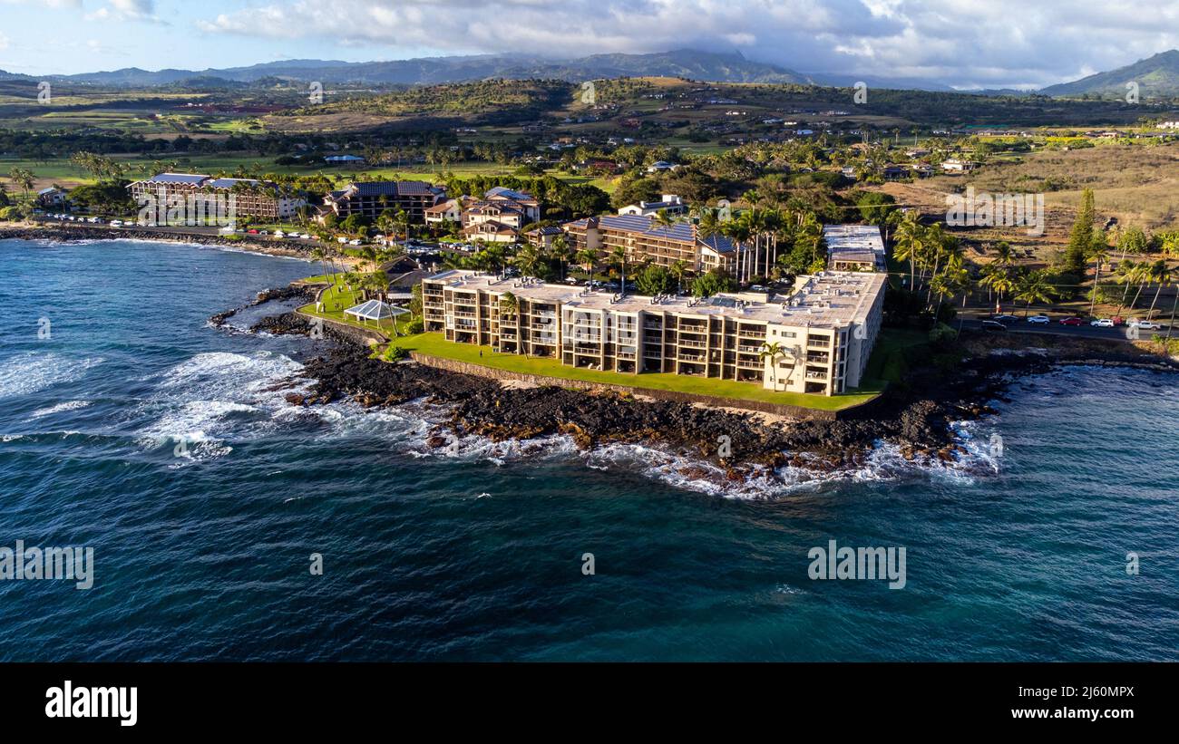 Honu Surf Oceanfront Ferienwohnung, Koloa, Kauai, Hawaii Stockfoto