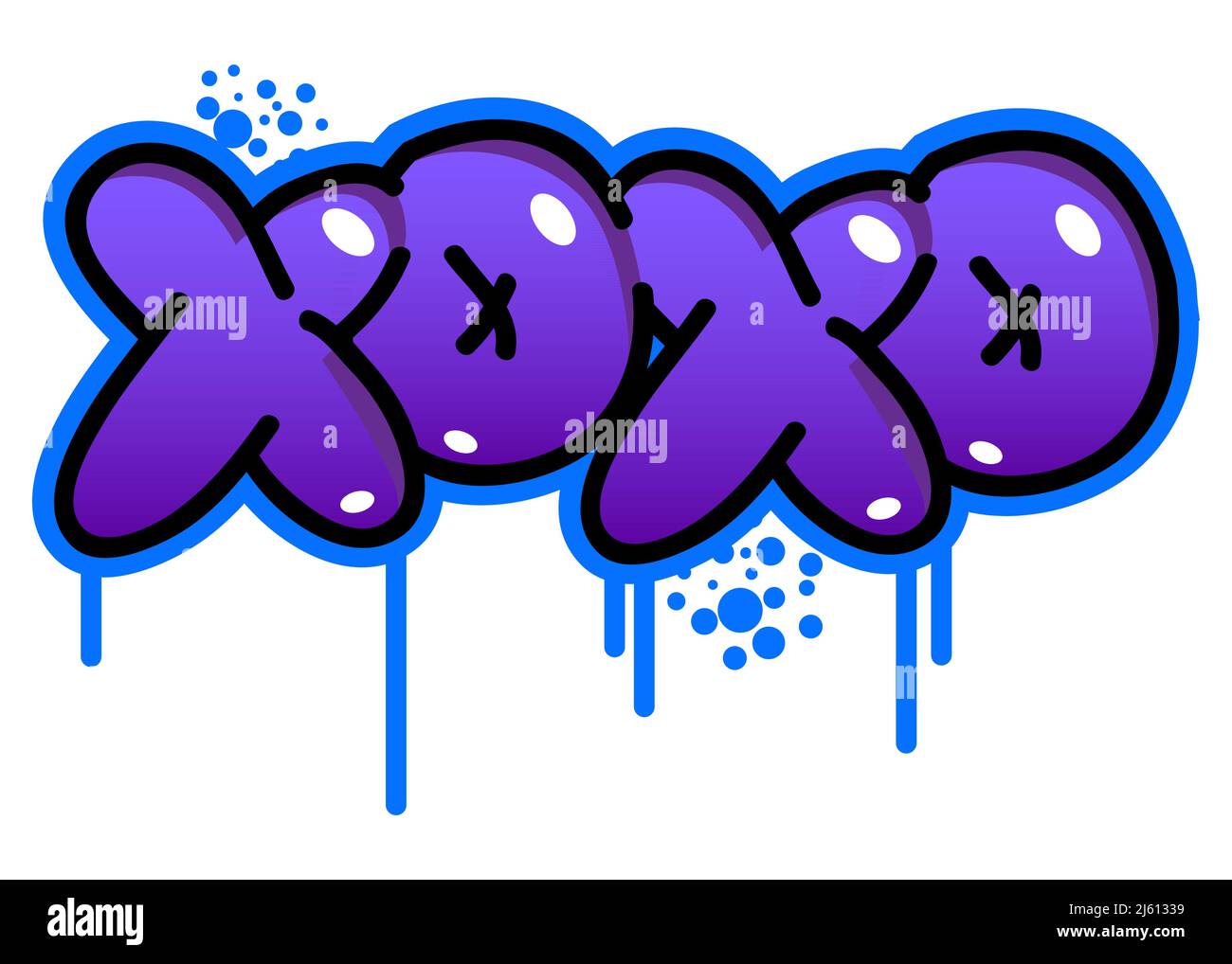 XOXO farbige Graffiti-Tag, Abkürzung, Hugs and Kisses, informeller Begriff zum Ausdruck von Liebe verwendet. Abstrakte moderne Street Art Dekoration durchgeführt in U Stock Vektor