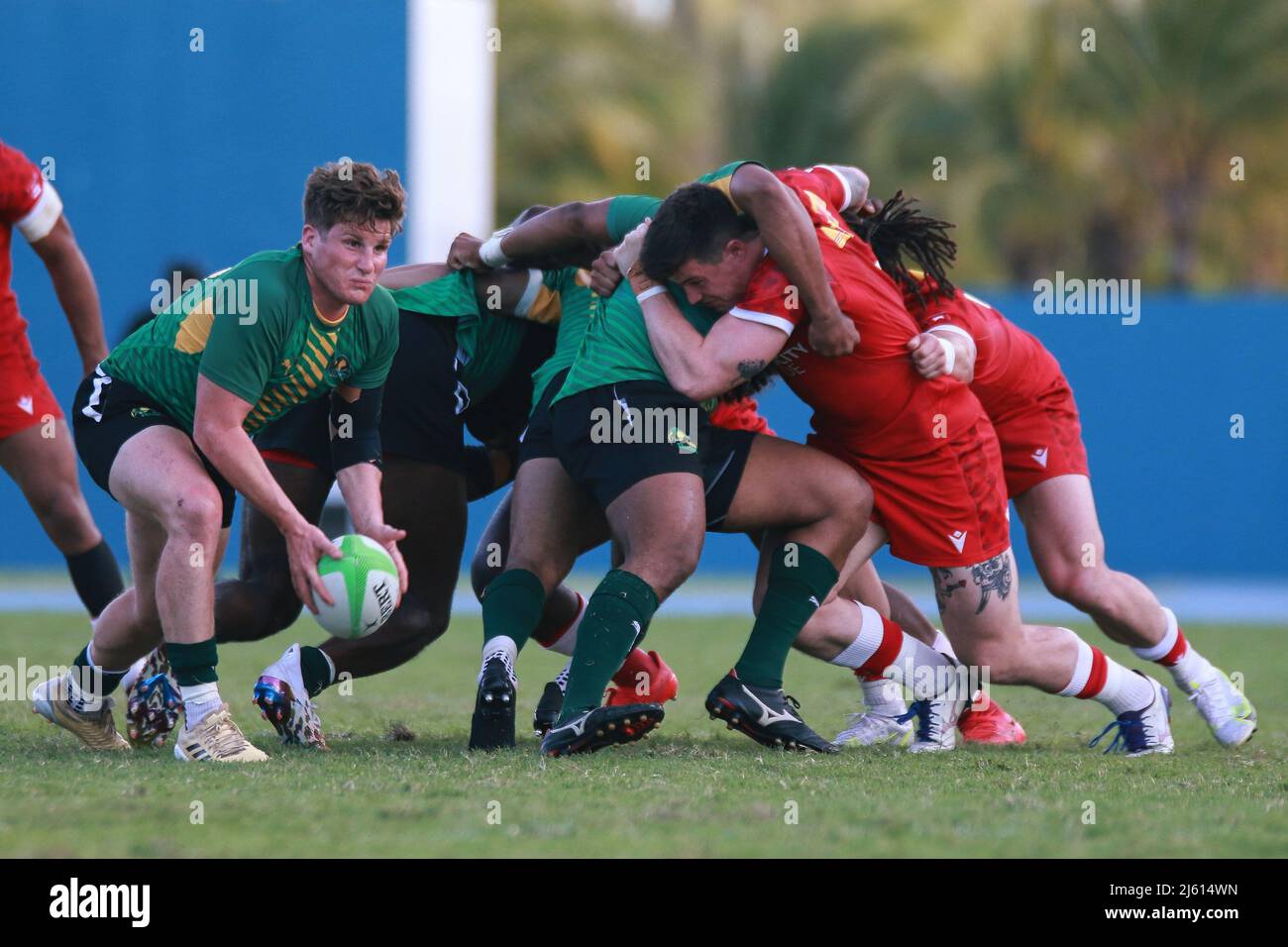 2022 wurde auf den Bahamas ein Sieben-Qualifikationsturnier im Rugby AUSGETRAGEN Stockfoto