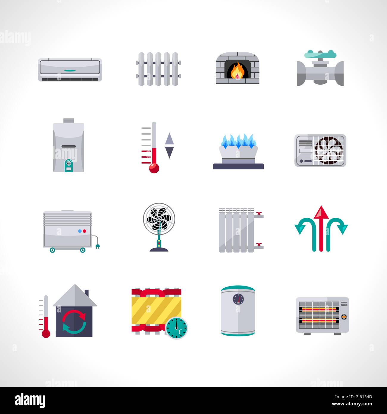 Heizungssymbole mit elektrischer Haushaltsanlage und Klimaanlage Symbole isolierte Vektordarstellung Stock Vektor