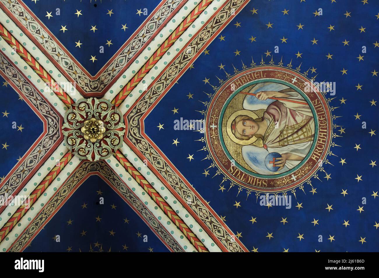 Erzengel Gabriel auf dem Deckengemälde in der Kirche Saint-Germain-des-Prés in Paris, Frankreich. Stockfoto