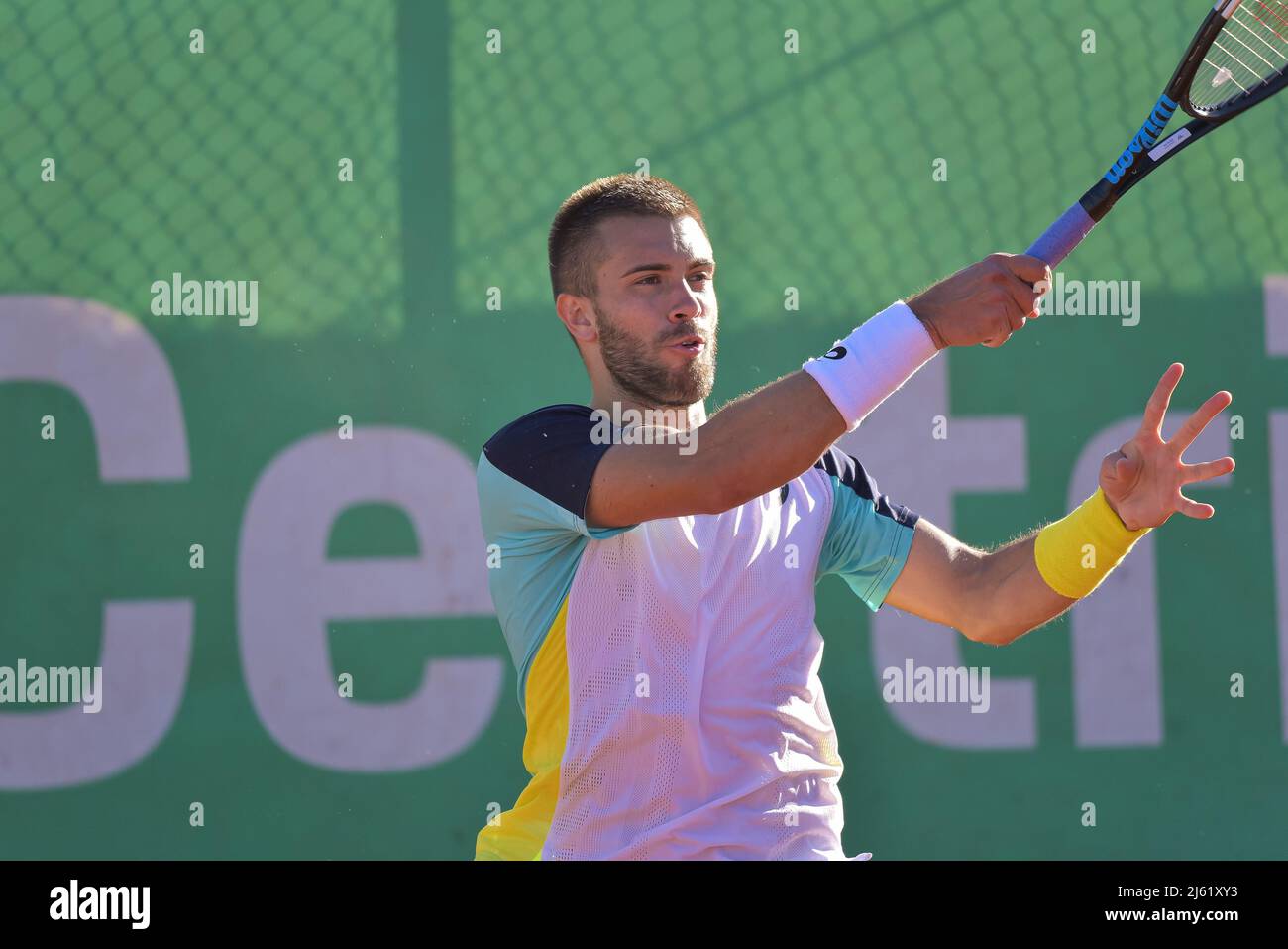 Rom, Italien. 26. April 2022. Borna Coric (CRO) während der ATP Challenger Roma Open Tennisturnier Runde von 32 im Garden Tennis Club am 26. April 2022 in Rom, Italien Kredit: Unabhängige Fotoagentur/Alamy Live News Stockfoto