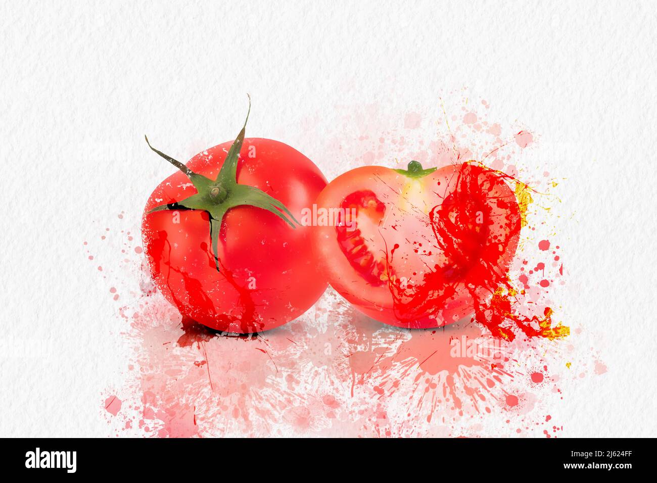 Aquarell Malerei frisches Gemüse und Obst Tomaten Stockfoto