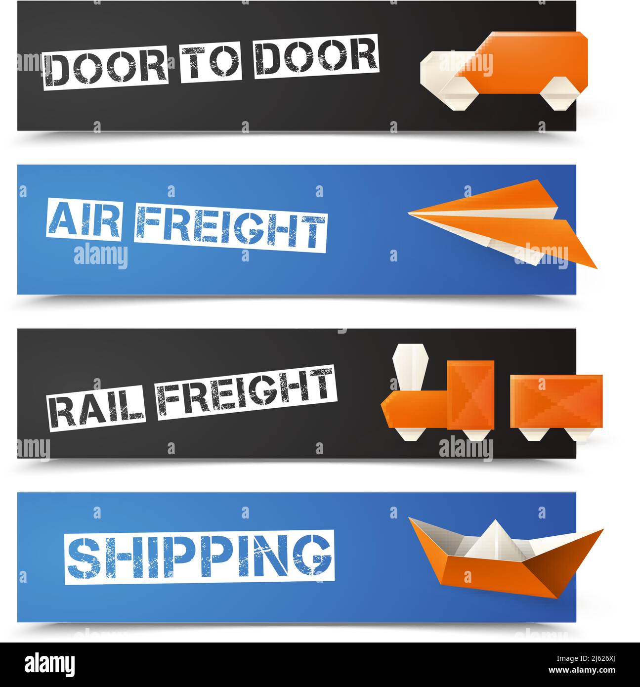 Logistik-und Fracht-Banner horizontal mit Origami-Transport isoliert gesetzt vektorgrafik Stock Vektor