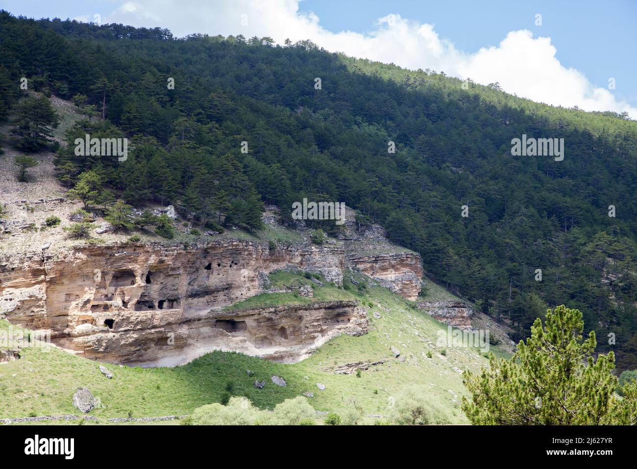 Phrygisches Tal, Blick auf alte Felsengräber, Provinz Eskisehir Stockfoto
