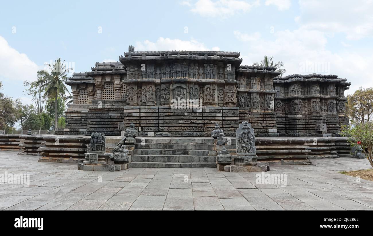 Der Blick auf Kedareswara Tempel, 13. Jahrhundert Tempel, Halebeedu, Karnataka, Indien Stockfoto
