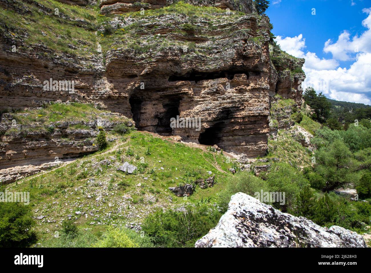 Phrygisches Tal, Blick auf alte Felsengräber, Provinz Eskisehir Stockfoto