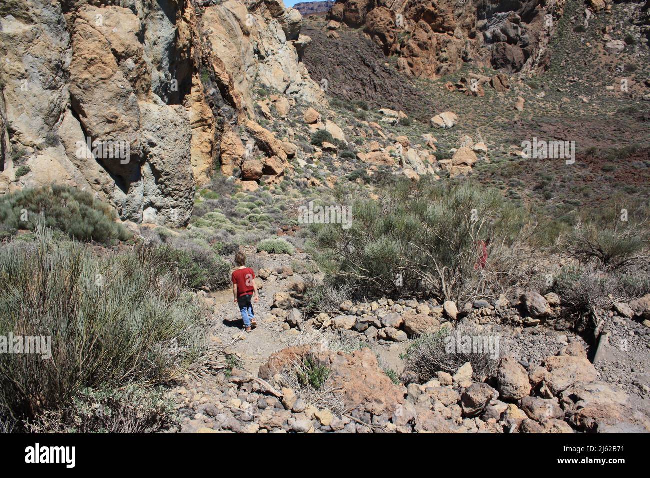 Boy auf dem Wanderweg Sendero 3 im Teide Nationalpark auf der Insel Teneriffa Stockfoto