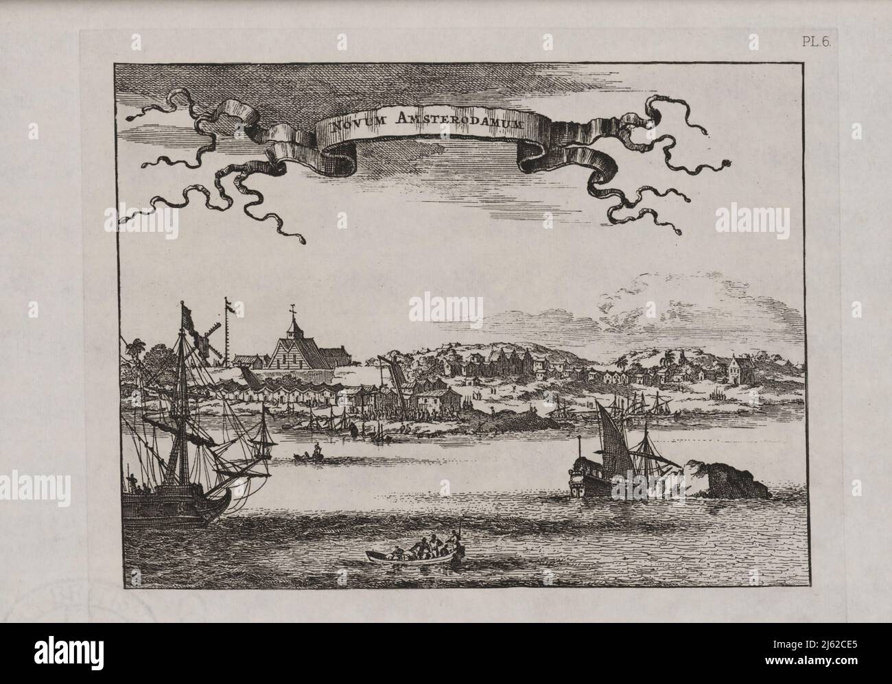 Novum Amsterodamum [der Montanus Blick] c. 1650 Niederländische Zeit (1609-1664). Die englische Periode (1664-1763). Die revolutionäre Periode (1763-1783). Periode der Anpassung und Rekonstruktion; New York als Staats- und Bundeshauptstadt (1783-1811) aus der Ikonographie von Manhattan Island, 1498-1909 zusammengestellt aus Originalquellen und illustriert mit Foto-Tiefdruck-Reproduktionen wichtiger Karten, Pläne, Ansichten, Und Dokumente in öffentlichen und privaten Sammlungen - Band 1 von Stokes, I. N. Phelps (Isaac Newton Phelps), 1867-1944 Verlag New York : Robert H. Dodd 1915 Stockfoto