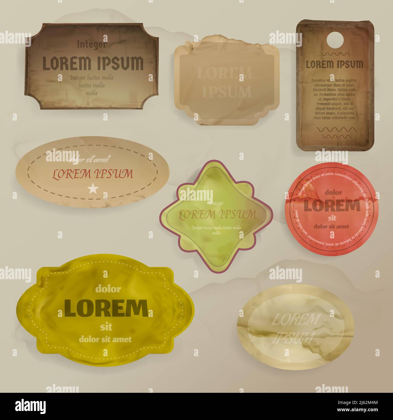 Scrapbooking Elemente Vektor-Illustration von Vintage-Papierreste für Rahmen, Etiketten oder Tags Vorlagen im Retro-Stil mit altem Grunge-Effekt für Messa Stock Vektor