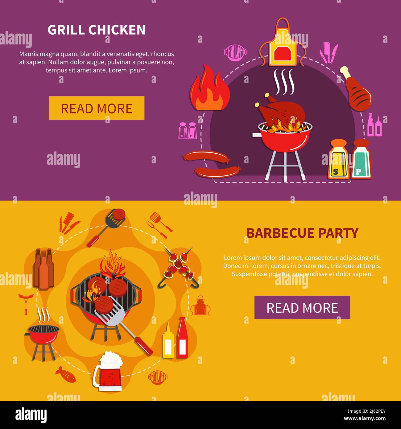 Grill Chiken und Grill Party Set mit abwechslungsreichen Mahlzeit und Vektorgrafik Getränke Stock Vektor