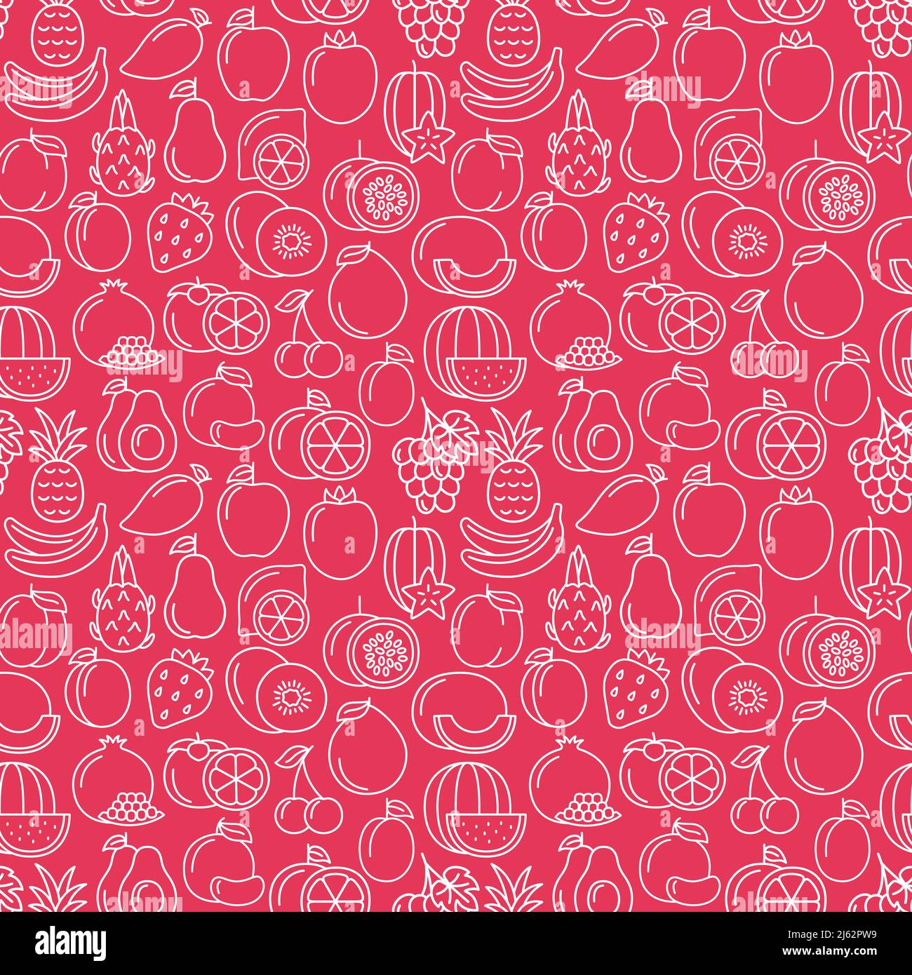 Nahtloses Muster mit Symbolen von Früchten und Beeren, Vektorgrafik Stock Vektor