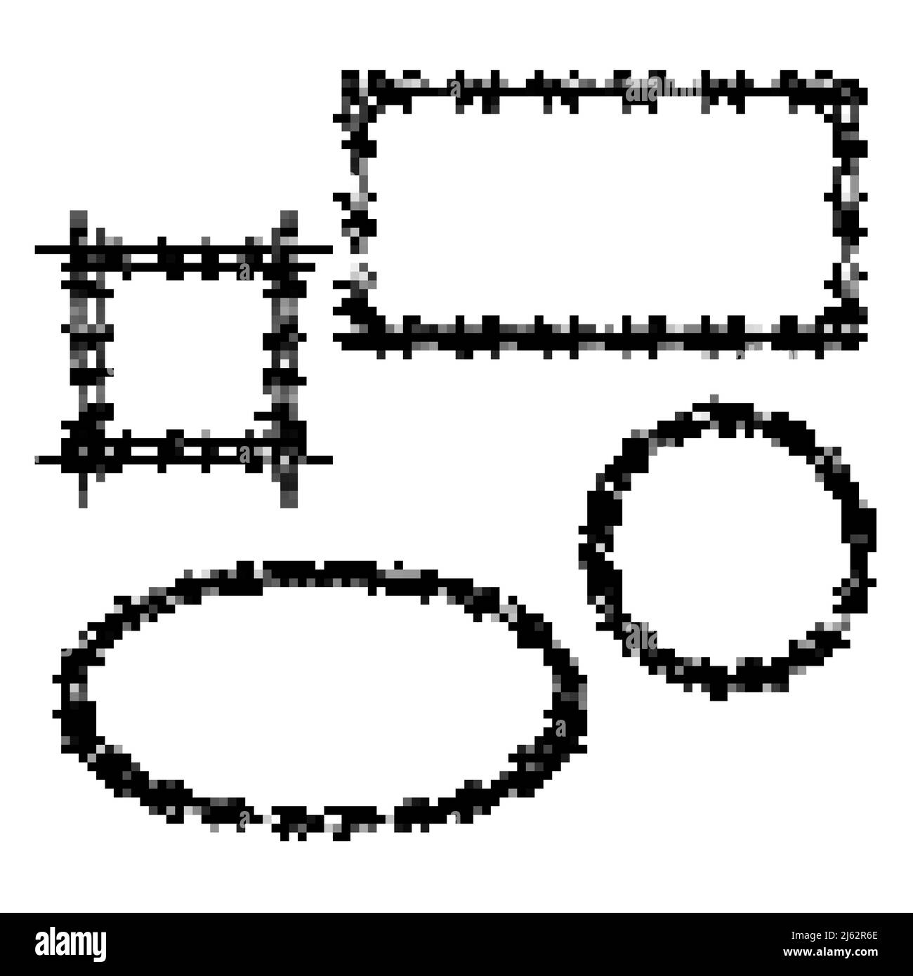 Umrandet mit Stacheldraht Rechteck, quadratischen und runden Rahmen realistische Vektor-Set isoliert auf weißeren Hintergrund. KZ-Häftlinge Memoria Stock Vektor