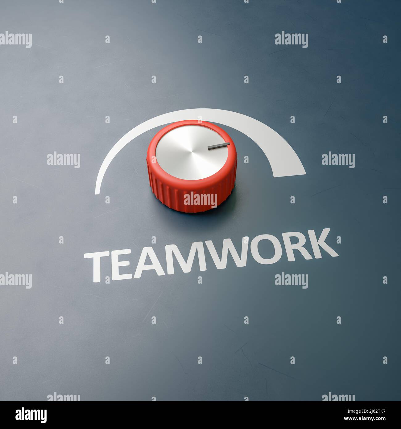 Red Knob drehte sich mit dem Wort „Teamwork“ als Label in vollem Umfang um – Konzept zur Verbesserung der Teamarbeit. Platz zum besseren Zuschneiden kopieren Stockfoto