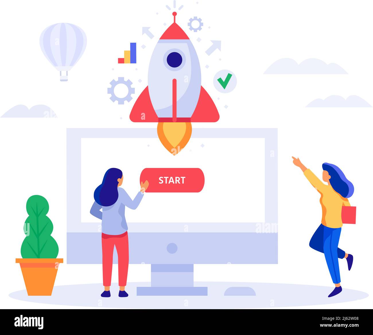 Start-up-Konzept, starten Sie ein neues Projekt, Schub Rakete Stock Vektor