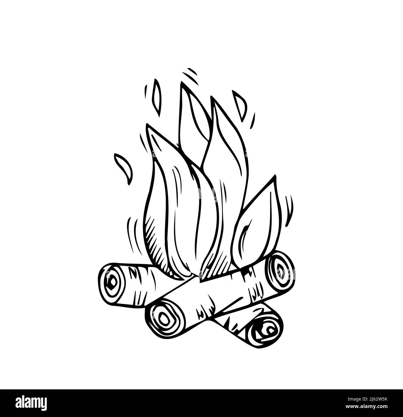 Lagerfeuer, handgezeichneter Umriss, Doodle-Symbol. Kamin Vektor Skizze Illustration für Print, Web, mobile und Infografiken isoliert auf weißem Hintergrund. Stock Vektor