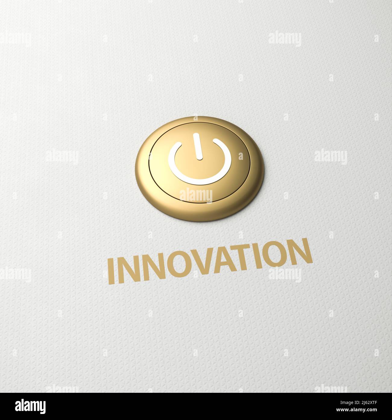 Golden Button mit dem Wort Innovation als Label - Konzept zur Umsetzung von Maßnahmen zur Umstellung auf Innovation. Platz zum besseren Zuschneiden kopieren Stockfoto