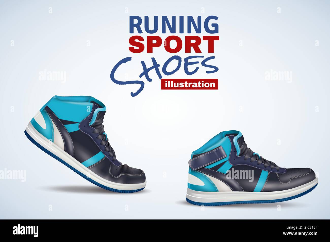 Original-Vektor-Illustration für den Einzelhandel mit Laufledersport Schuhe in hellen und dunklen Blautönen Stock Vektor