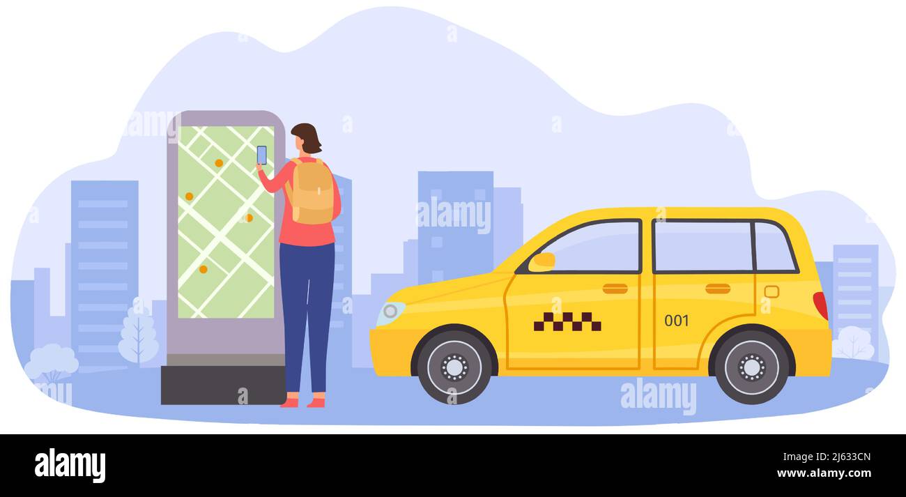 Online-Service Taxi-Anwendung mit Kartenposition Stock Vektor
