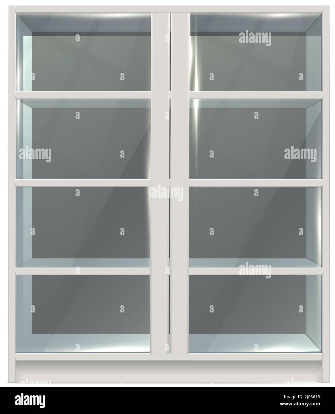 Realistisches Vektorsymbol. Bücherregal aus Glas mit transparenten Türen. Stock Vektor