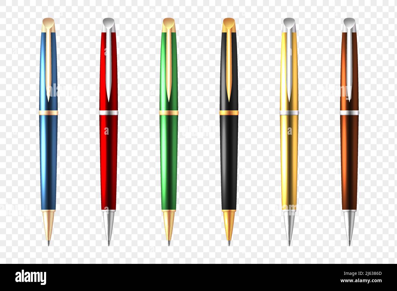 Farbige und realistische Business-Stift transparent Icon Set mehrfarbig Premium Qualitätsstil mit heller Vektorgrafik Stock Vektor