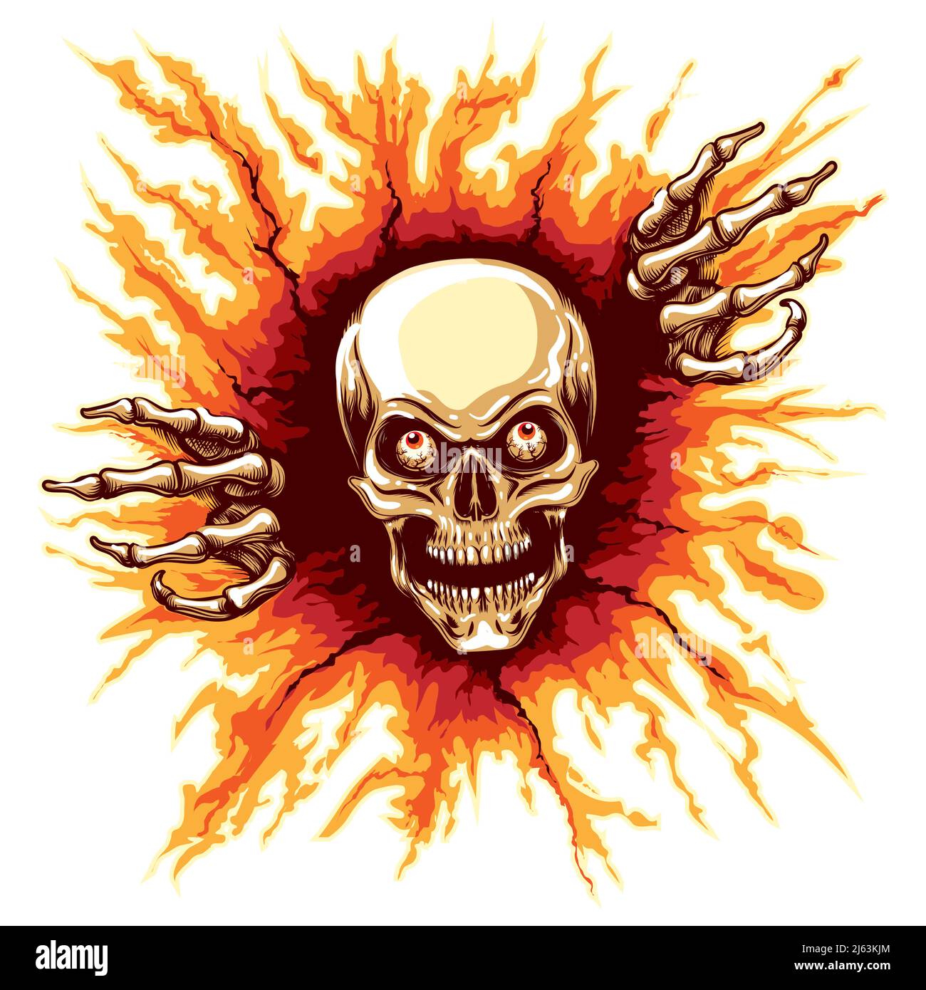 Deadman Skull steigt aus der Hölle auf, isoliert auf Weiß. Vektorgrafik Stock Vektor