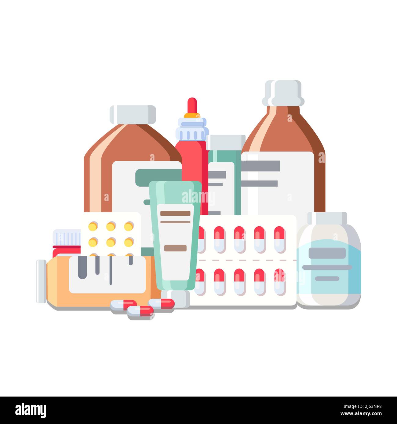 Illustration zum Thema Apotheke, Medikamente, Pillen. Vektor Stock Vektor