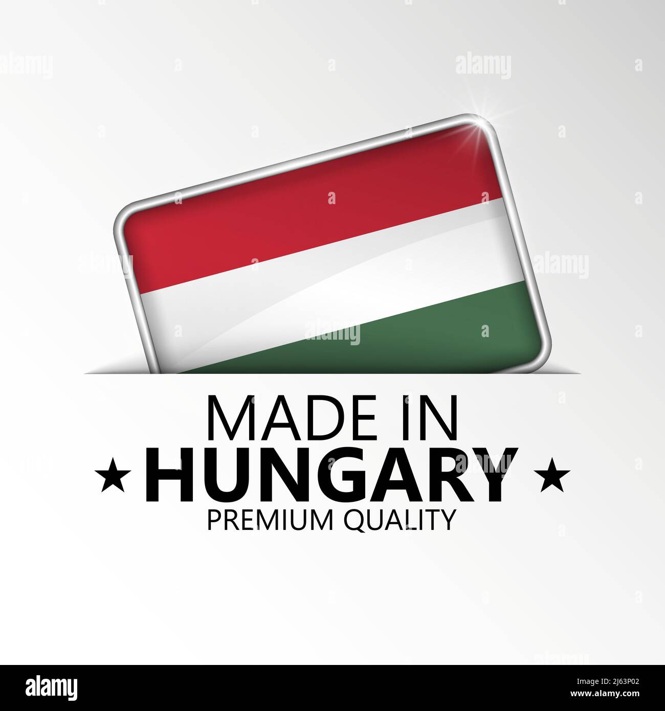 Hergestellt in Ungarn Grafik und Label. Element der Wirkung für die Verwendung, die Sie daraus machen möchten. Stock Vektor