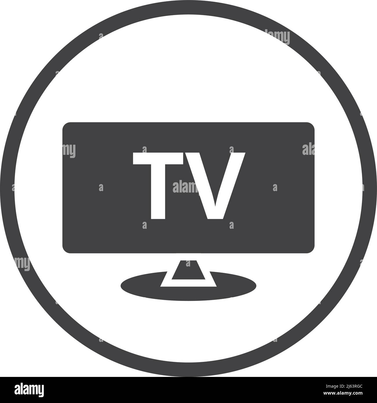 TV-Piktogramm. Rundes schwarzes Symbol auf dem Fernsehbildschirm Stock Vektor