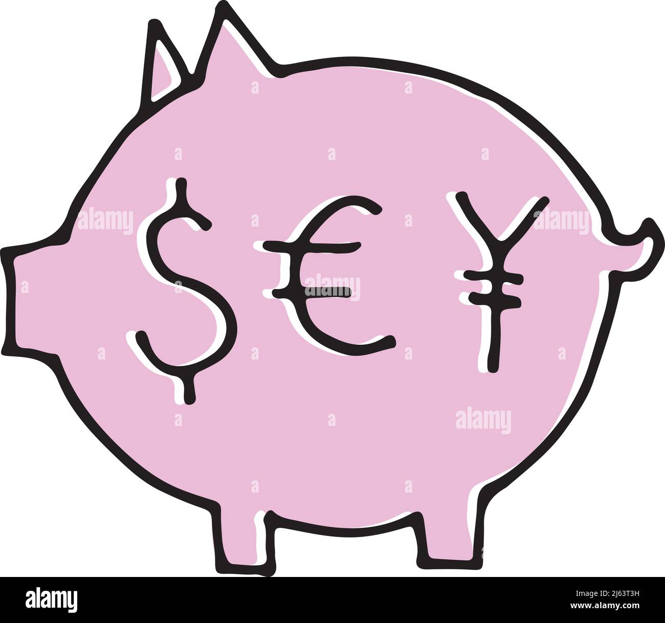 Geldschwein-Symbol. Finanzielle Einsparungen in verschiedenen Währungen Stock Vektor