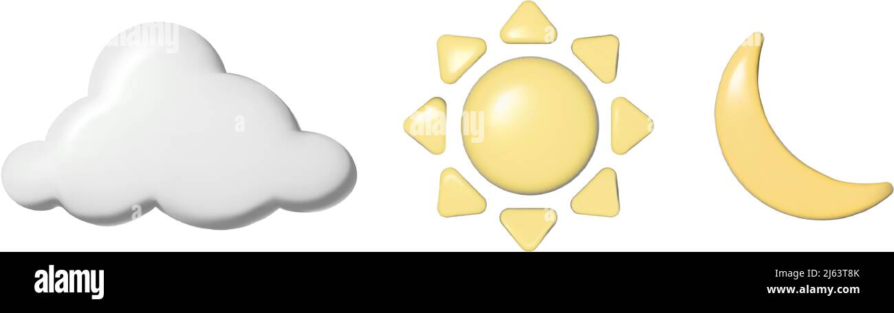 Realistisches Vektorsymbol gesetzt. Wetterprognosesymbole für Wolken, Sonne und Mond. Stock Vektor