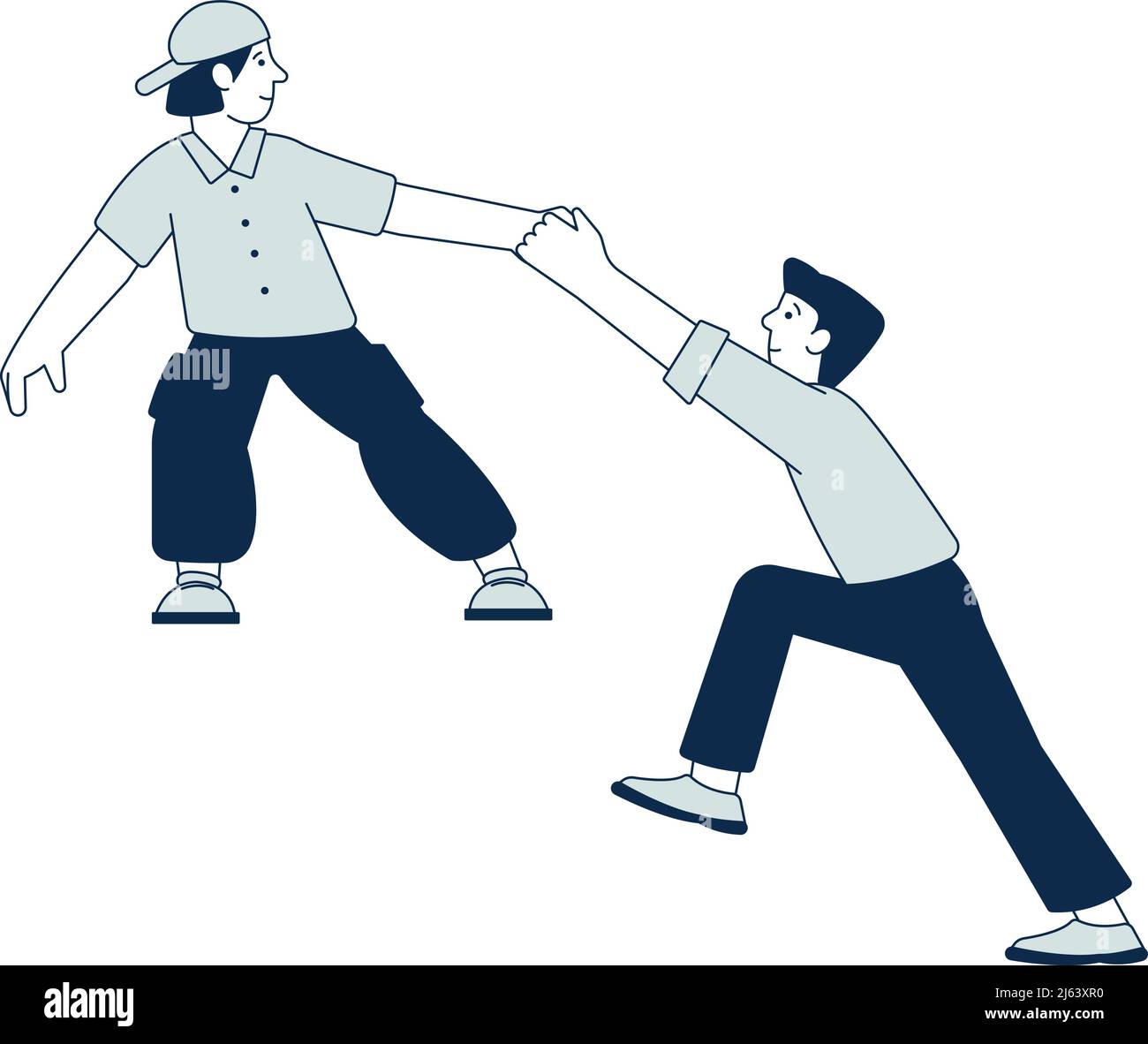 Mann zieht andere Person hoch. Mitarbeiter helfen Konzept Stock Vektor