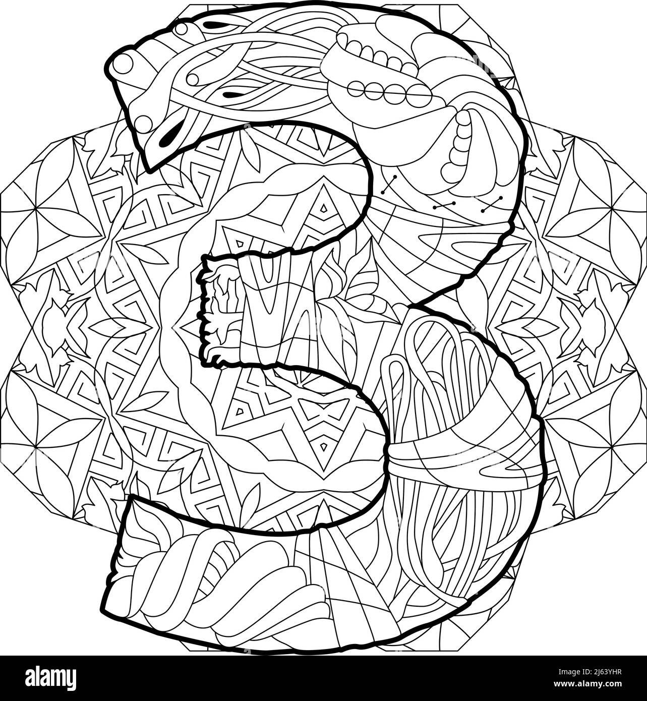 Drei Zahl auf Mandala isoliert zentangle Illustration für die Färbung Stock Vektor